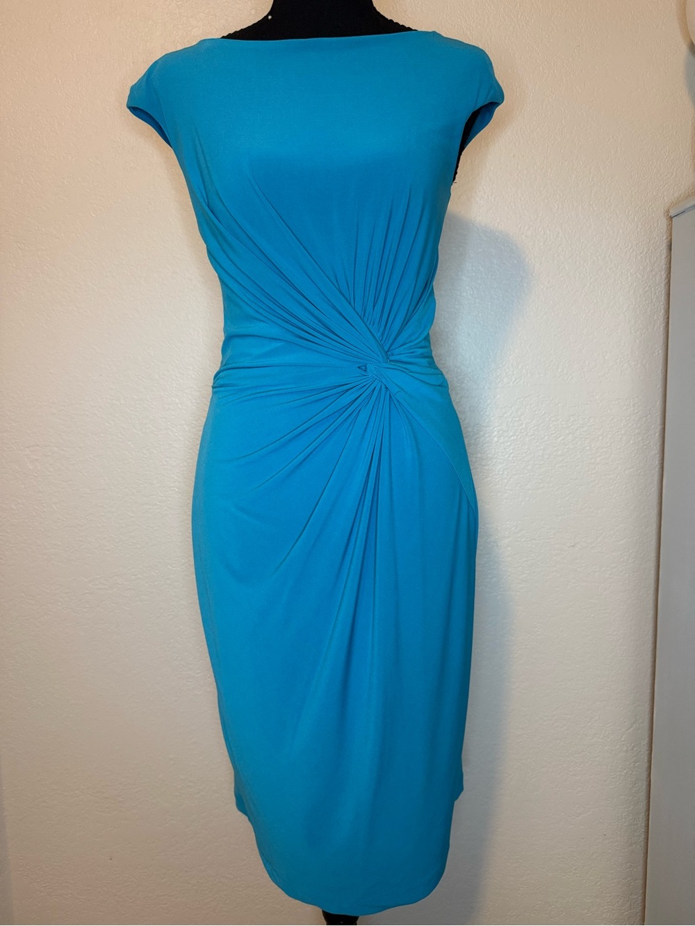Ralph Lauren Bright Turquoise Twist-Front Midi Dress
